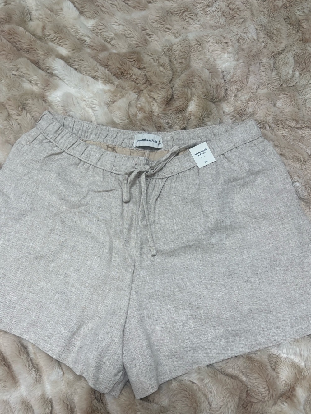 Abercrombie Beige Linen-Blend Drawstring Shorts